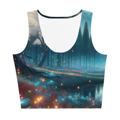 Ätherischer Alpenwald: Digitale Darstellung mit leuchtenden Bäumen und Blumen - Damen Crop Top (All-Over Print) camping xxx yyy zzz