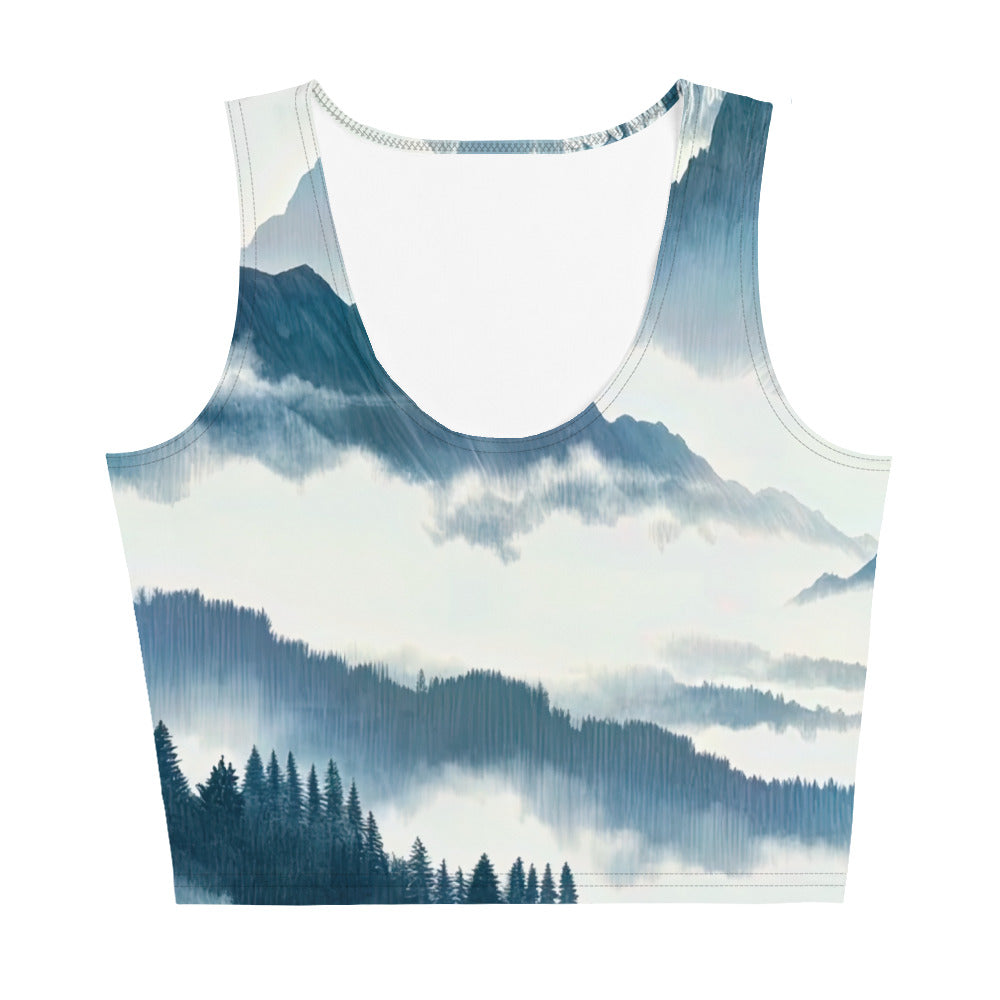 Nebeliger Alpenmorgen-Essenz, verdeckte Täler und Wälder - Damen Crop Top (All-Over Print) berge xxx yyy zzz