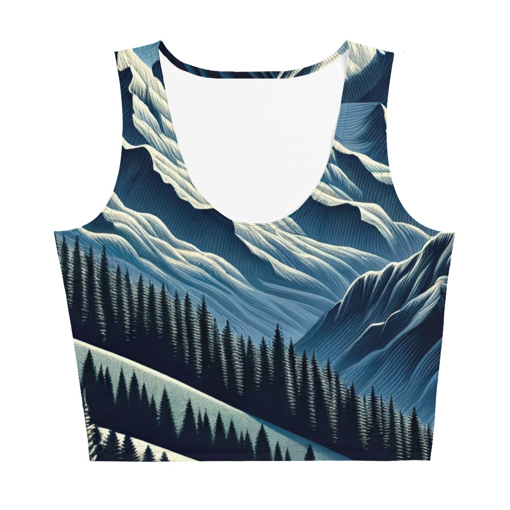 Steinbock in Alpennacht, silberne Berge und Sternenhimmel - Damen Crop Top (All-Over Print) berge xxx yyy zzz