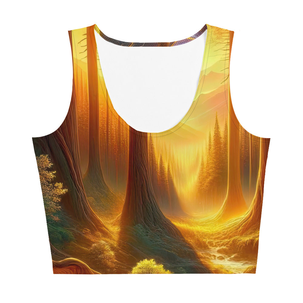 Golden-Stunde Alpenwald, Sonnenlicht durch Blätterdach - Damen Crop Top (All-Over Print) camping xxx yyy zzz