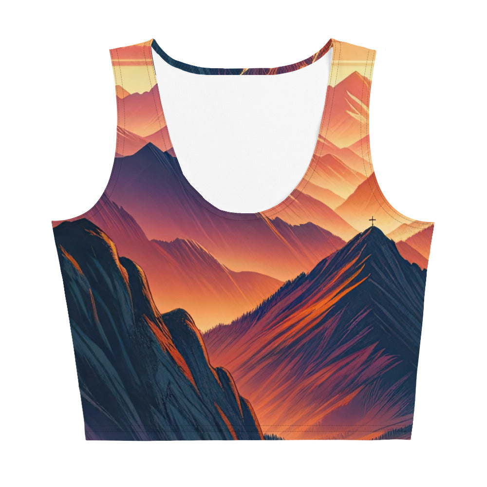 Dramatischer Alpen-Sonnenuntergang, Gipfelkreuz in Orange-Rosa - Damen Crop Top (All-Over Print) berge xxx yyy zzz