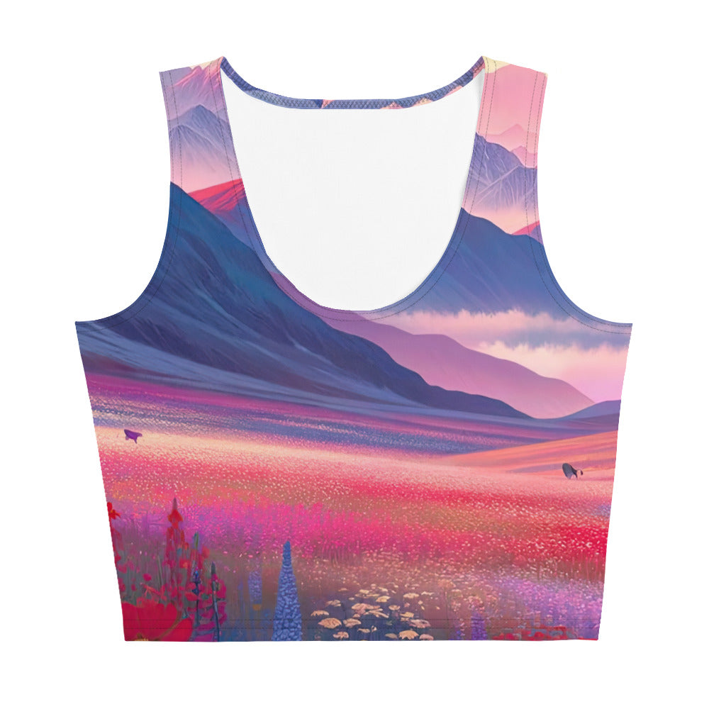 Verträumte Berg-Abenddämmerung mit Hochlandrind und blumigem Glanz - Damen Crop Top (All-Over Print) berge xxx yyy zzz