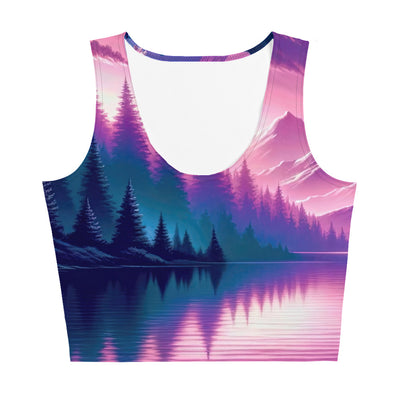 Magische Alpen-Dämmerung, rosa-lila Himmel und Bergsee mit Boot - Damen Crop Top (All-Over Print) berge xxx yyy zzz