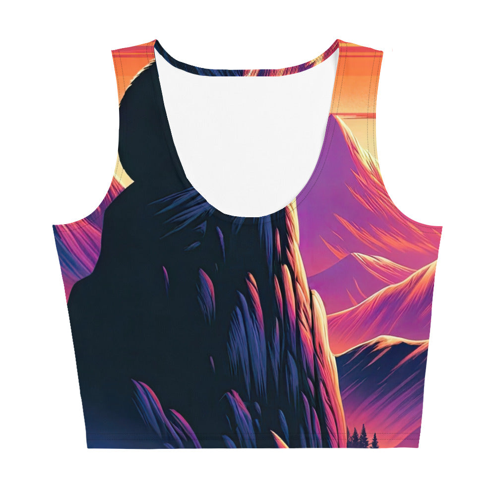 Alpen-Sonnenuntergang mit Bär auf Hügel, warmes Himmelsfarbenspiel - Damen Crop Top (All-Over Print) camping xxx yyy zzz