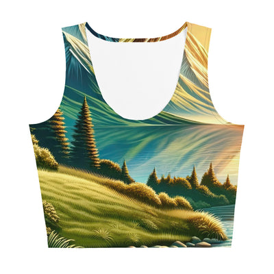 Zelt im Alpenmorgen mit goldenem Licht, Schneebergen und unberührten Seen - Damen Crop Top (All-Over Print) berge xxx yyy zzz