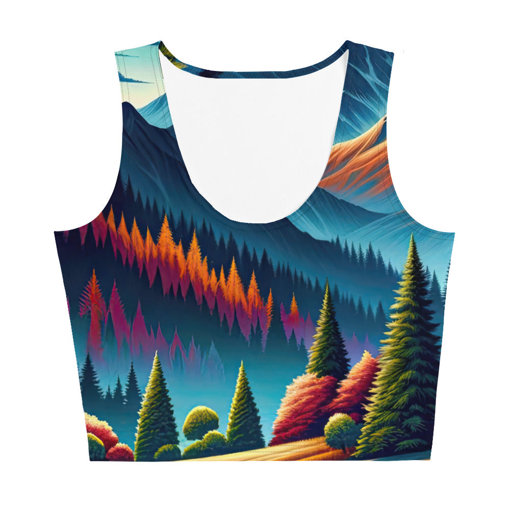 Ruhiger Herbstabend in den Alpen, grün-rote Berge - Damen Crop Top (All-Over Print) berge xxx yyy zzz