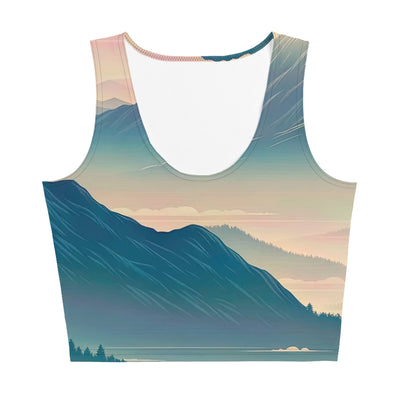 Bergszene bei Morgendämmerung, erste Sonnenstrahlen auf Bergrücken - Damen Crop Top (All-Over Print) berge xxx yyy zzz