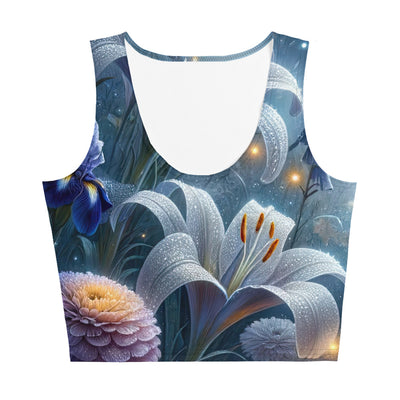 Ätherische Mondnacht auf blühender Wiese, silbriger Blumenglanz - Damen Crop Top (All-Over Print) camping xxx yyy zzz