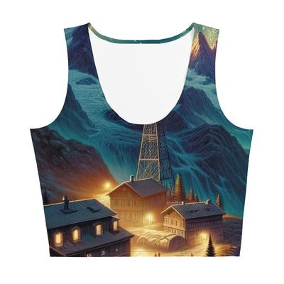 Alpine Wildnis mit Bergdorf unter sternenklarem Nachthimmel - Damen Crop Top (All-Over Print) berge xxx yyy zzz