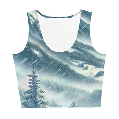 Alpine Wildnis im Wintersturm mit Skifahrer, verschneite Landschaft - Damen Crop Top (All-Over Print) klettern ski xxx yyy zzz