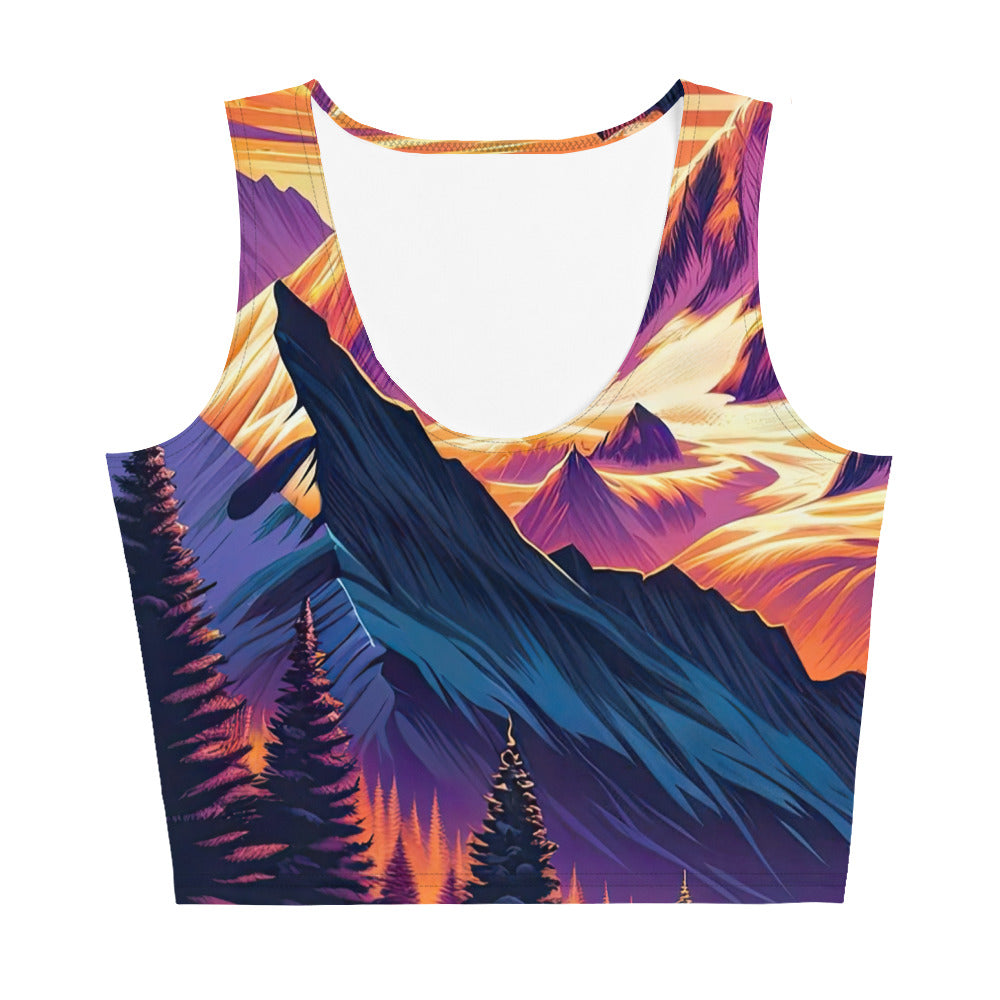 Lebendiger Alpen-Sonnenuntergang, schneebedeckte Gipfel in warmen Tönen - Damen Crop Top (All-Over Print) berge xxx yyy zzz