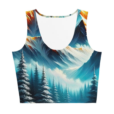 Ölgemälde von Feuer und Eis: Lagerfeuer und Alpen im Kontrast, warme Flammen - Damen Crop Top (All-Over Print) camping xxx yyy zzz