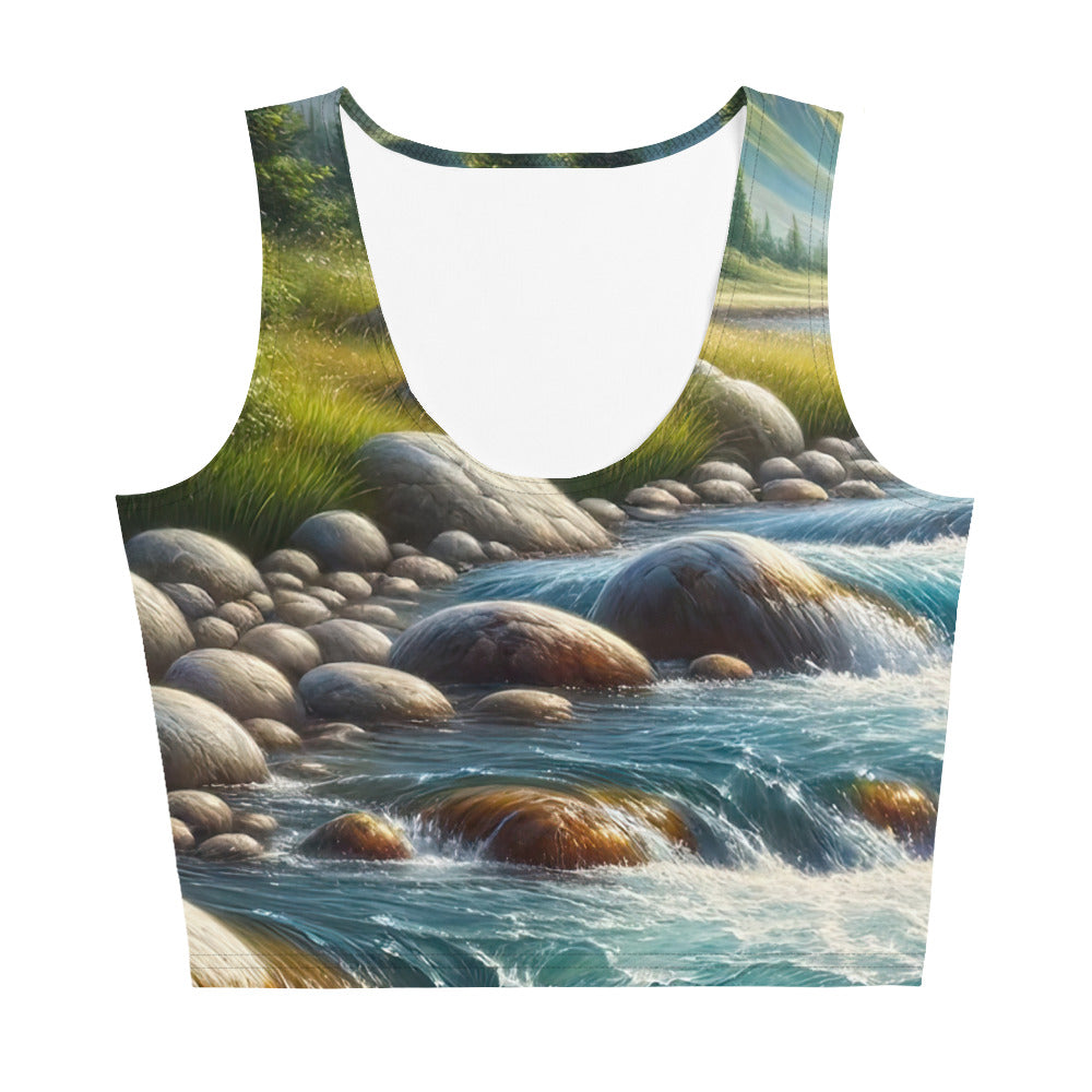 Ölgemälde eines Gebirgsbachs durch felsige Landschaft - Damen Crop Top (All-Over Print) berge xxx yyy zzz