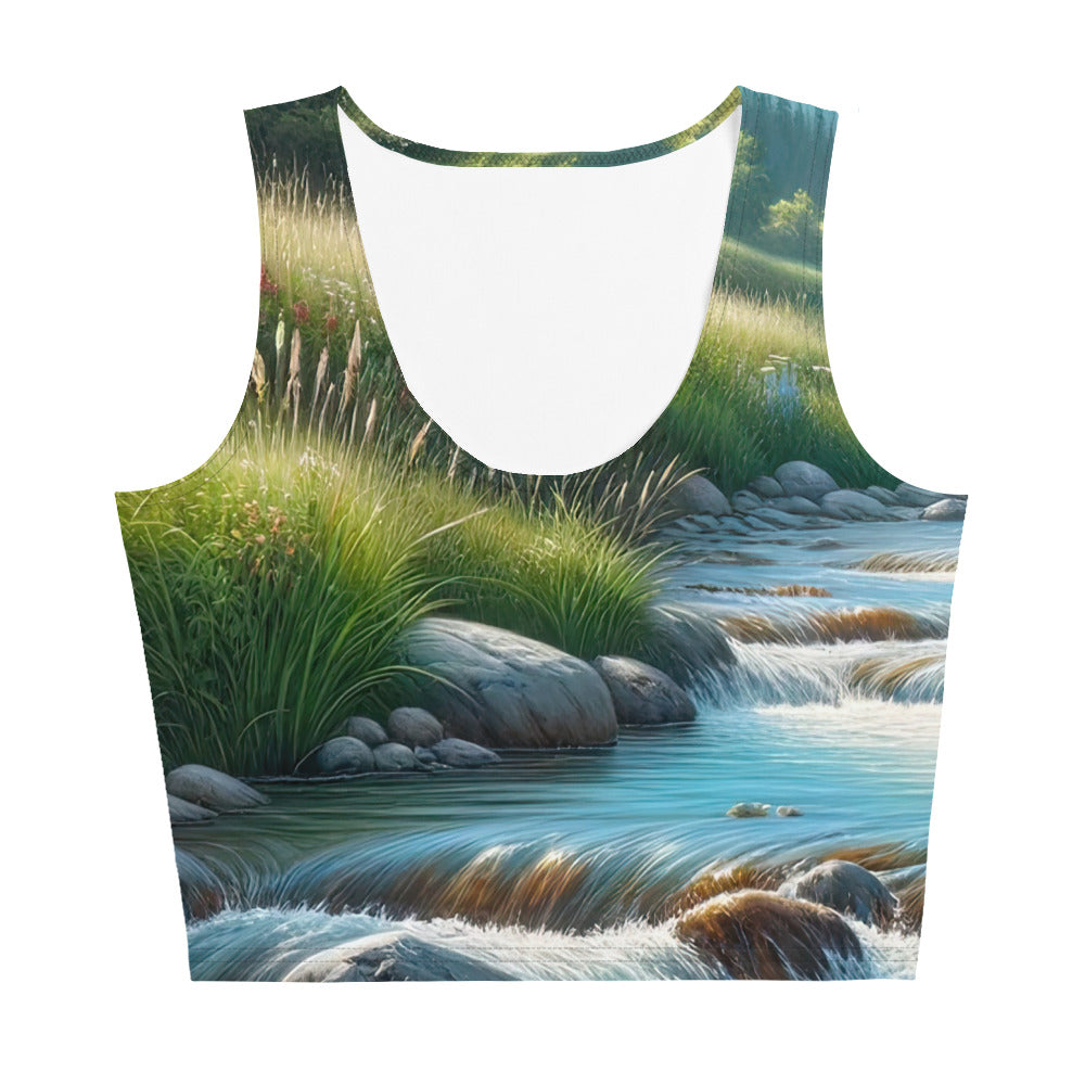 Sanfter Gebirgsbach in Ölgemälde, klares Wasser über glatten Felsen - Damen Crop Top (All-Over Print) berge xxx yyy zzz