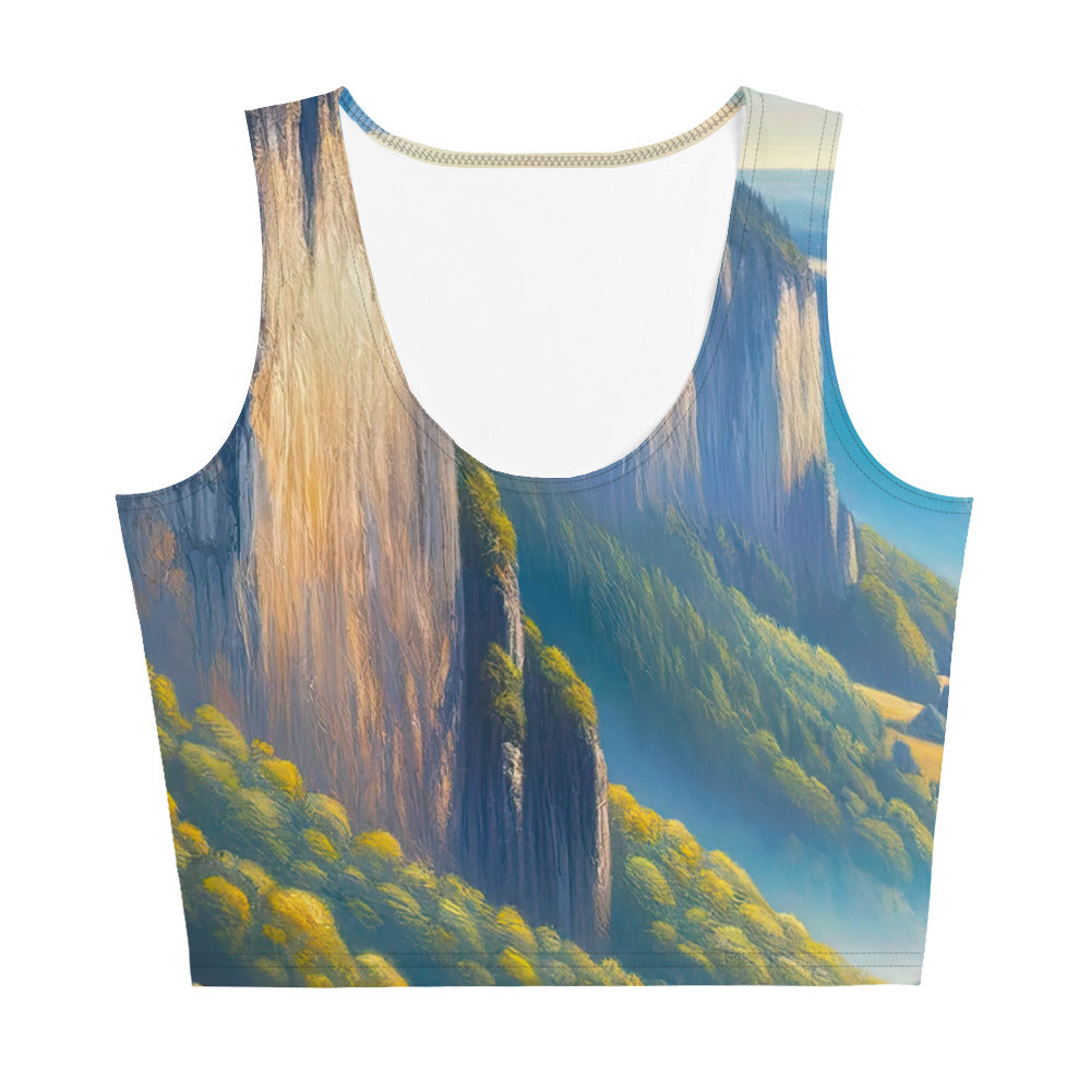 Ölgemälde einer ruhigen Szene in Luxemburg mit Heißluftballon und blauem Himmel - Damen Crop Top (All-Over Print) berge xxx yyy zzz