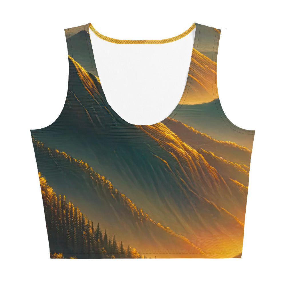 Ölgemälde der Berge in der goldenen Stunde, Sonnenuntergang über warmer Landschaft - Damen Crop Top (All-Over Print) berge xxx yyy zzz