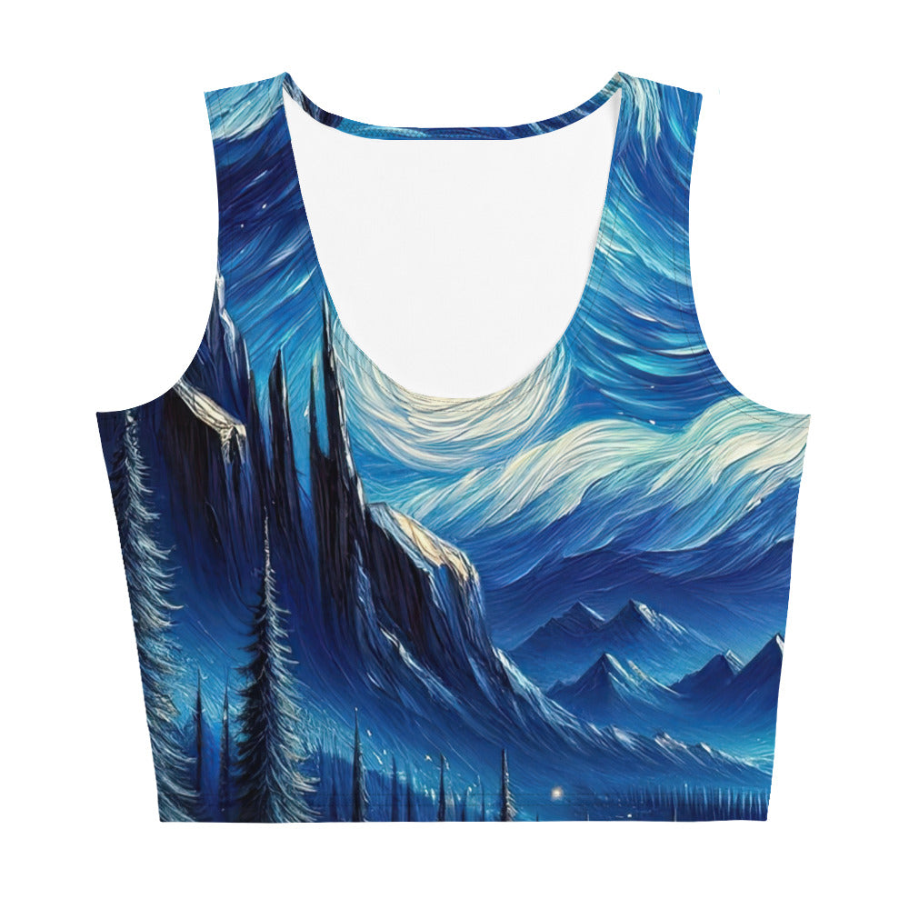 Sternennacht-Stil Ölgemälde der Alpen, himmlische Wirbelmuster - Damen Crop Top (All-Over Print) berge xxx yyy zzz