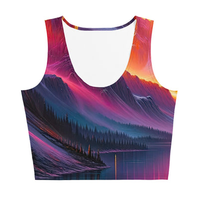 Ölgemälde eines Bootes auf einem Bergsee bei Sonnenuntergang, lebendige Orange-Lila Töne - Damen Crop Top (All-Over Print) berge xxx yyy zzz