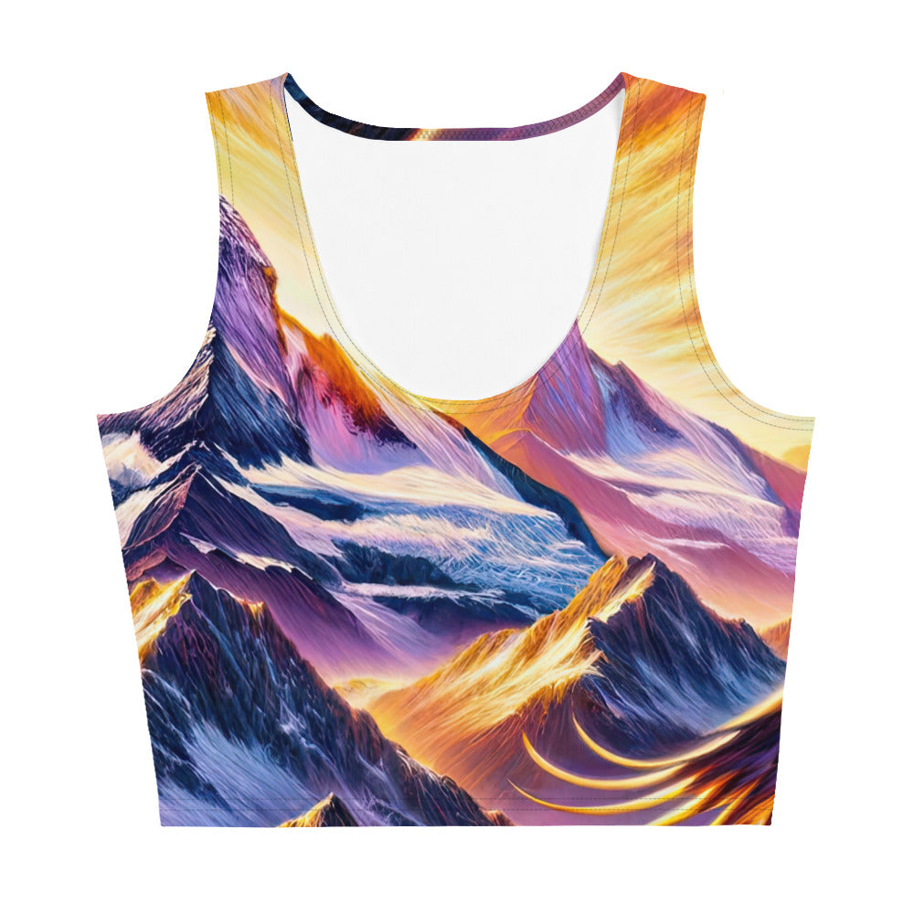 Ölgemälde eines Adlers im Sonnenaufgang der Alpen, gold-rosa beleuchtete Gipfel - Damen Crop Top (All-Over Print) berge xxx yyy zzz