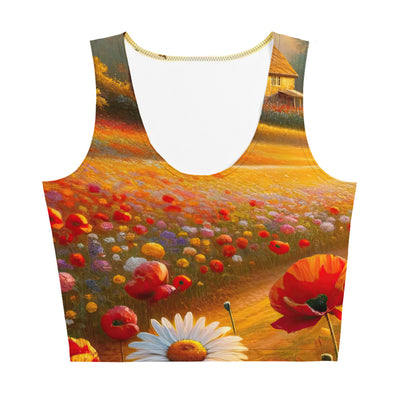 Ölgemälde eines Blumenfeldes im Sonnenuntergang, leuchtende Farbpalette - Damen Crop Top (All-Over Print) camping xxx yyy zzz