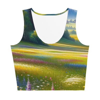 Ölgemälde einer Almwiese, Meer aus Wildblumen in Gelb- und Lilatönen - Damen Crop Top (All-Over Print) berge xxx yyy zzz