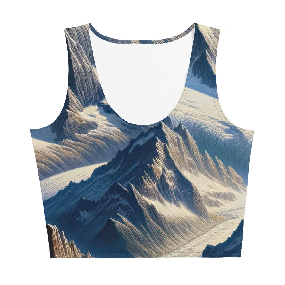 Ölgemälde der Alpen mit hervorgehobenen zerklüfteten Geländen im Licht und Schatten - Damen Crop Top (All-Over Print) berge xxx yyy zzz