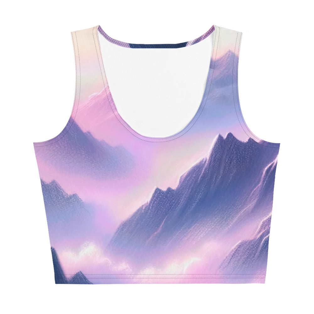 Pastellzeichnung der Alpen im Morgengrauen mit Steinbock in Rosa- und Lavendeltönen - Damen Crop Top (All-Over Print) berge xxx yyy zzz