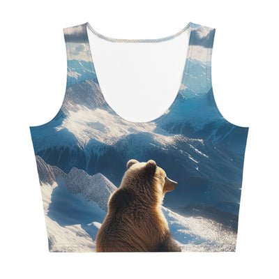 Foto der Alpen im Winter mit Bären auf dem Gipfel, glitzernder Neuschnee unter der Sonne - Damen Crop Top (All-Over Print) camping xxx yyy zzz