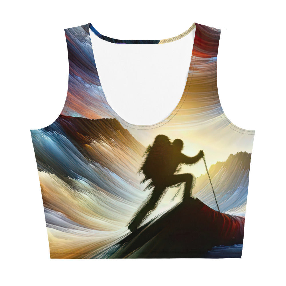 Foto der Alpen in abstrakten Farben mit Bergsteigersilhouette - Damen Crop Top (All-Over Print) wandern xxx yyy zzz