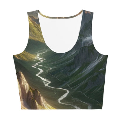 Fotorealistisches Bild der Alpen mit österreichischer Flagge, scharfen Gipfeln und grünen Tälern - Damen Crop Top (All-Over Print) berge xxx yyy zzz