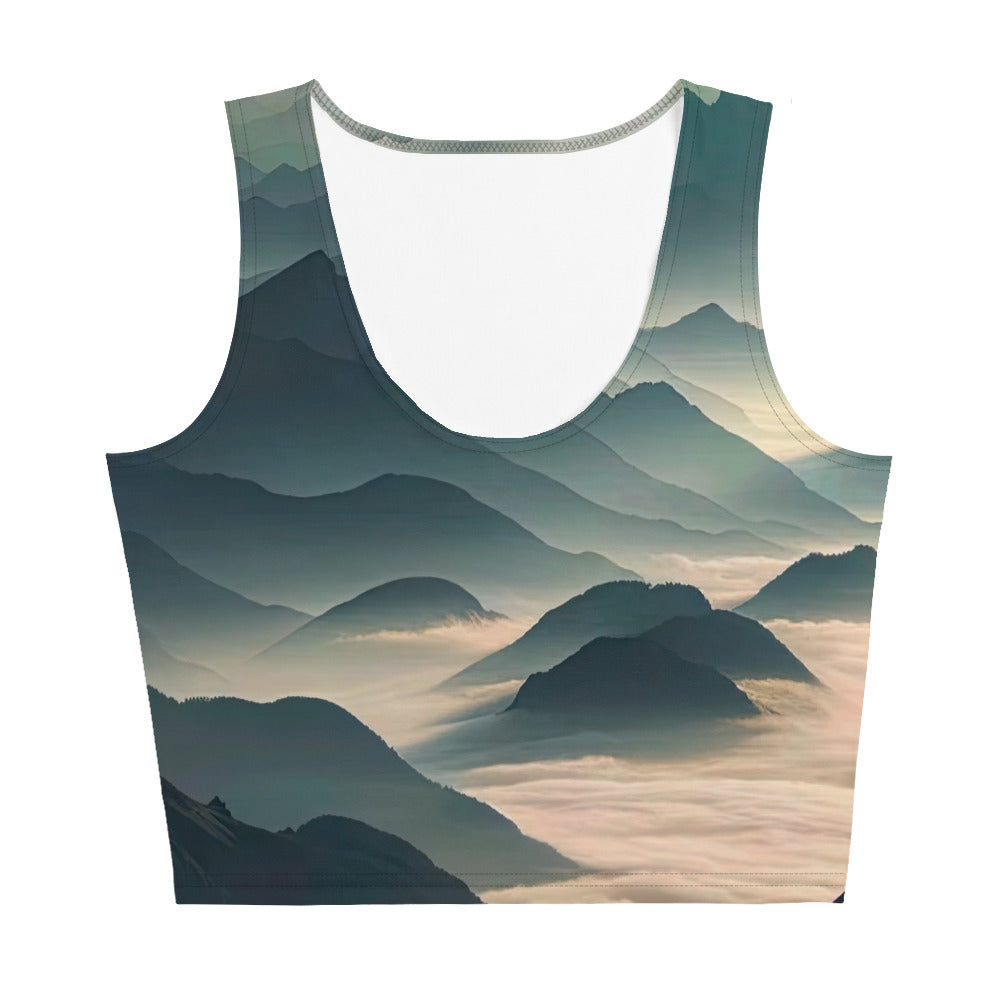 Foto der Alpen im Morgennebel, majestätische Gipfel ragen aus dem Nebel - Damen Crop Top (All-Over Print) berge xxx yyy zzz