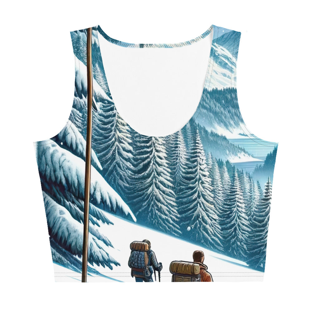 Quadratische Winterillustration der Alpen mit deutscher Flagge und Wanderteam - Damen Crop Top (All-Over Print) wandern xxx yyy zzz