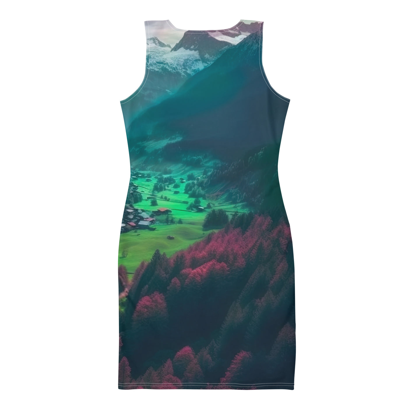 Berglandschaft und Dorf - Fotorealistische Malerei - Langes Damen Kleid (All-Over Print) berge xxx