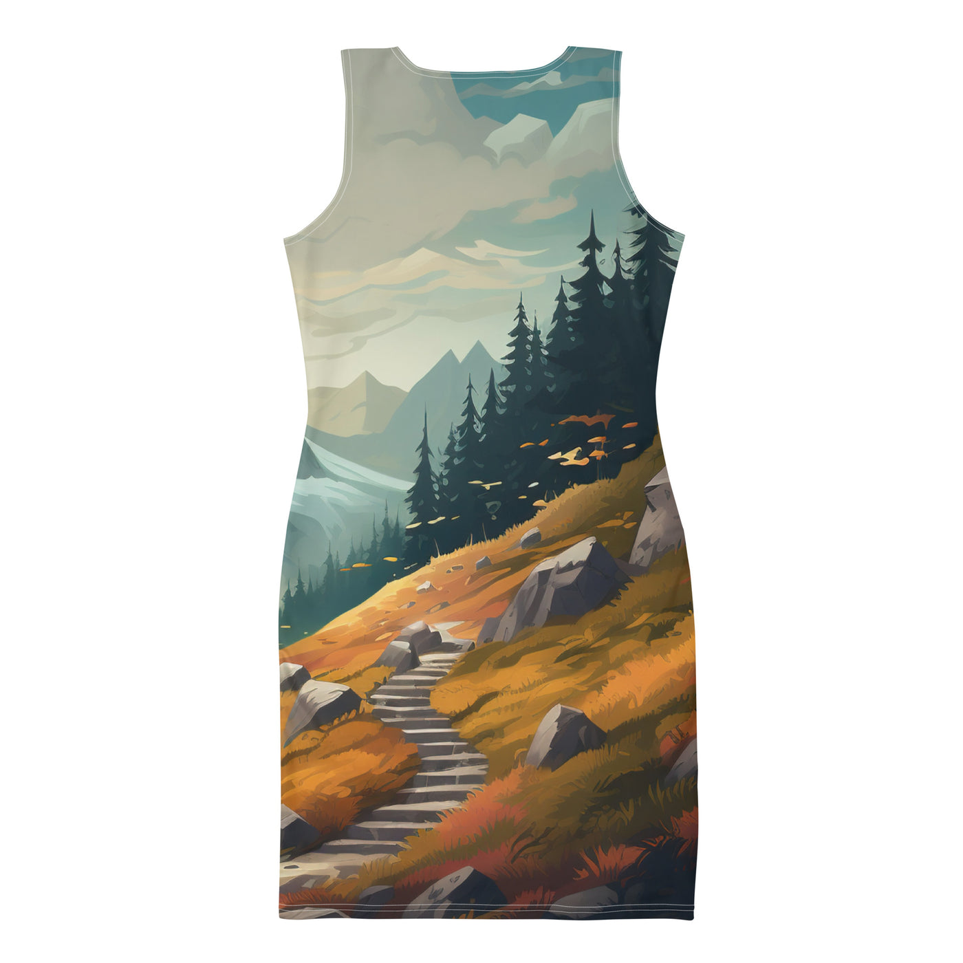 Berge, Wald und Wanderweg - Malerei - Langes Damen Kleid (All-Over Print) berge xxx