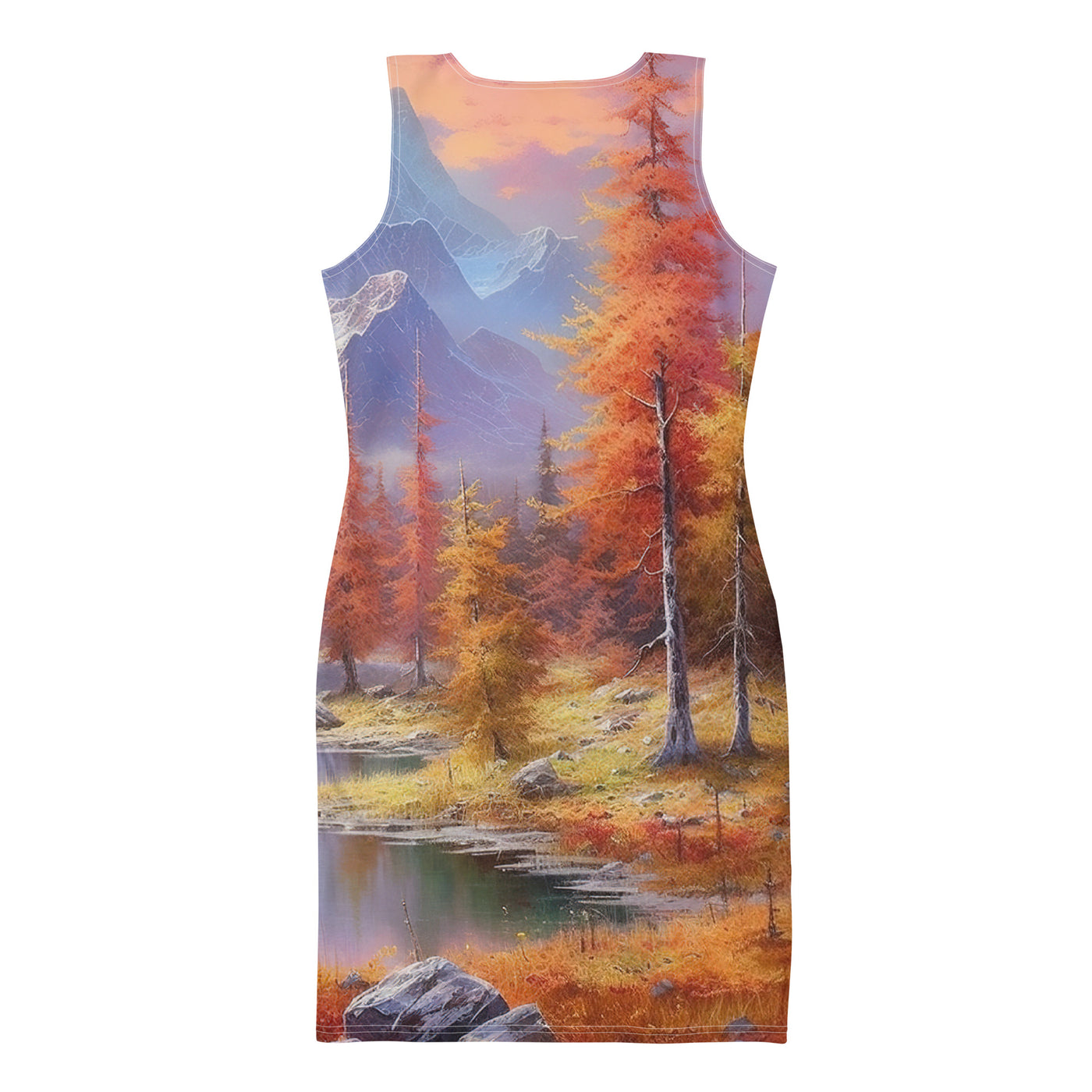 Landschaftsmalerei - Berge, Bäume, Bergsee und Herbstfarben - Langes Damen Kleid (All-Over Print) berge xxx