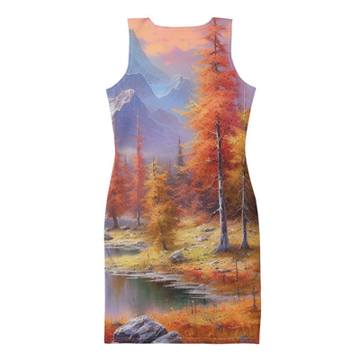Landschaftsmalerei - Berge, Bäume, Bergsee und Herbstfarben - Langes Damen Kleid (All-Over Print) berge xxx