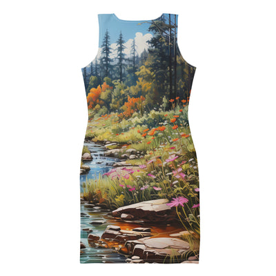 Berge, schöne Blumen und Bach im Wald - Langes Damen Kleid (All-Over Print) berge xxx