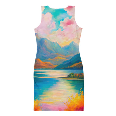 Berglandschaft und Bergsee - Farbige Ölmalerei - Langes Damen Kleid (All-Over Print) berge xxx