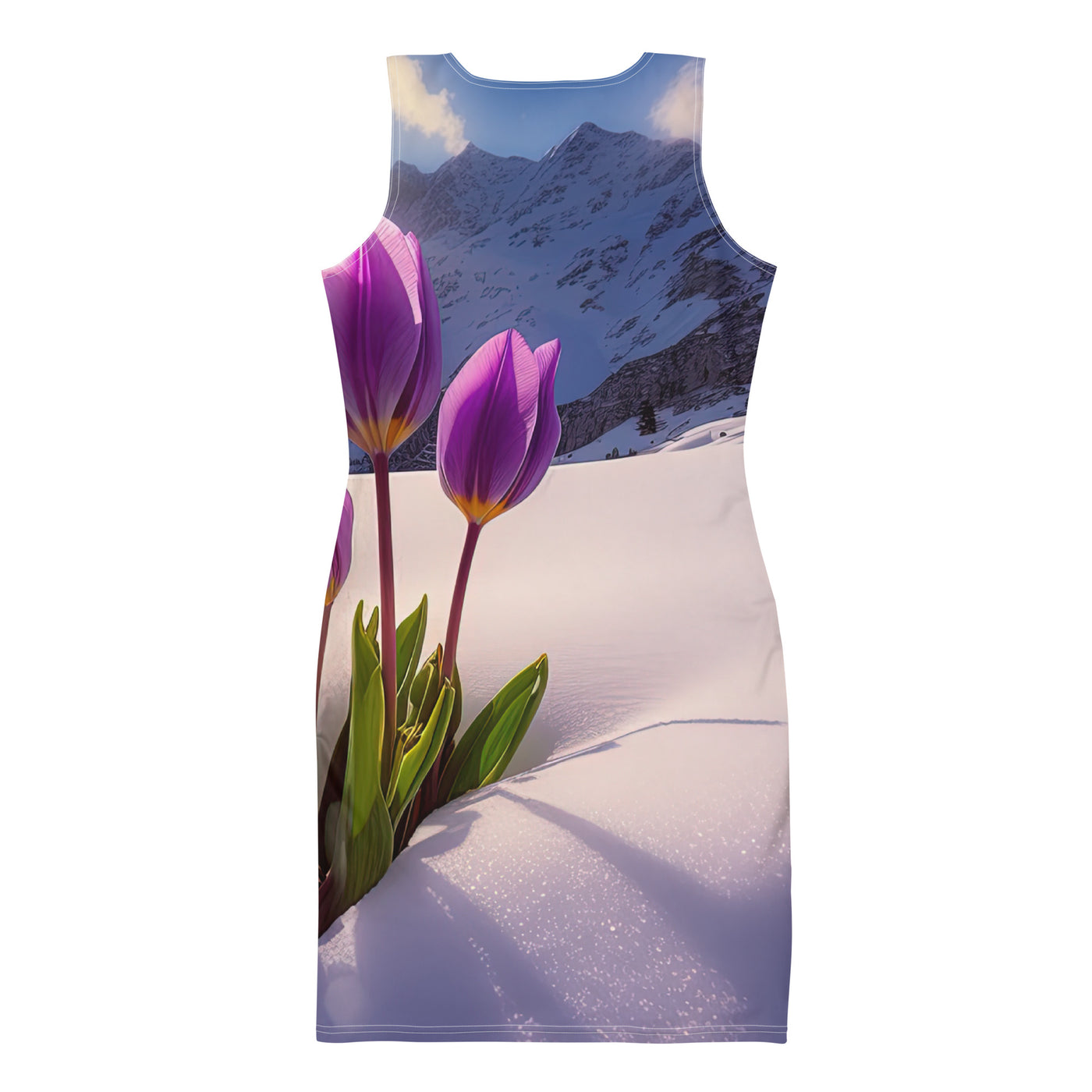 Tulpen im Schnee und in den Bergen - Blumen im Winter - Langes Damen Kleid (All-Over Print) berge xxx