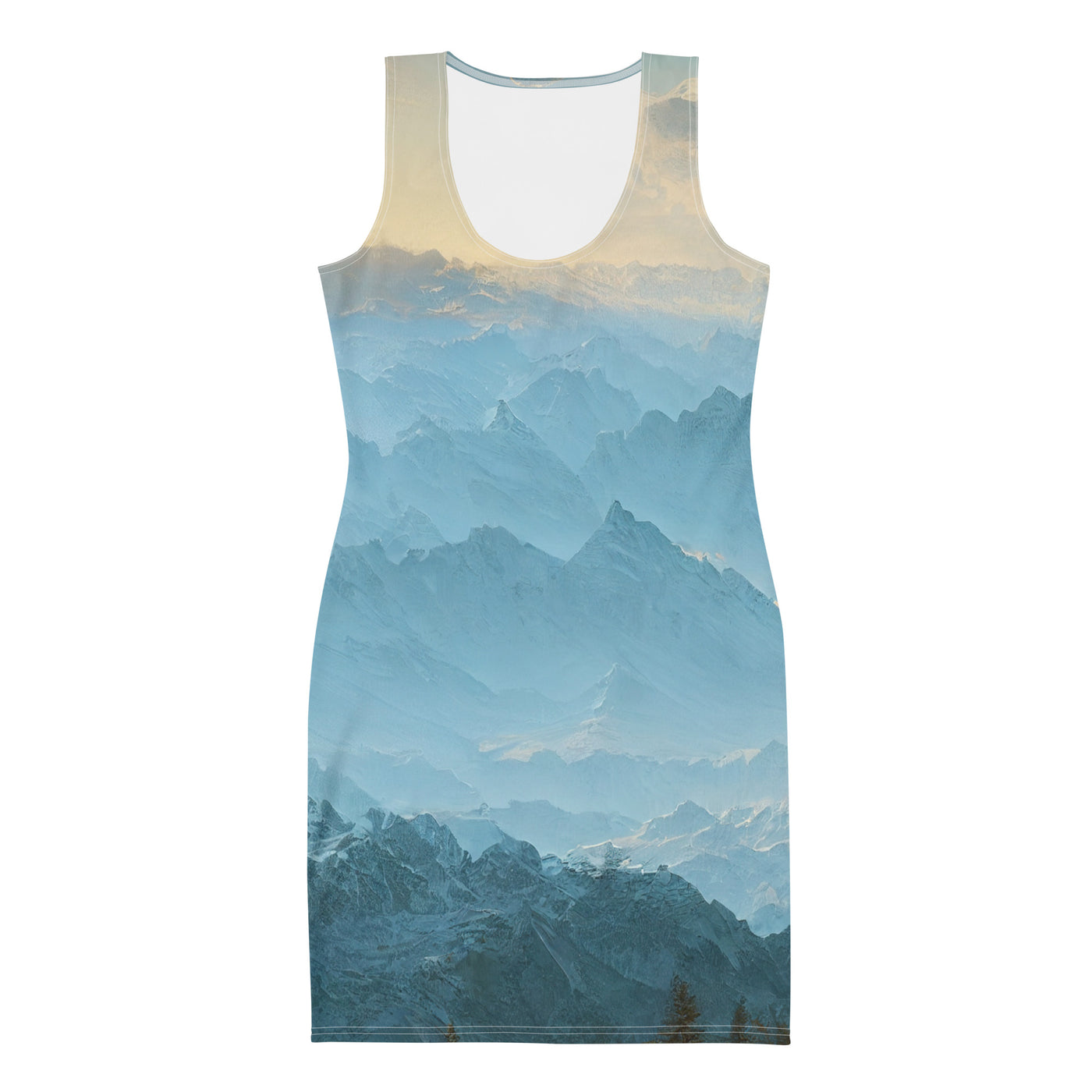 Schöne Berge mit Nebel bedeckt - Ölmalerei - Langes Damen Kleid (All-Over Print) berge xxx XL