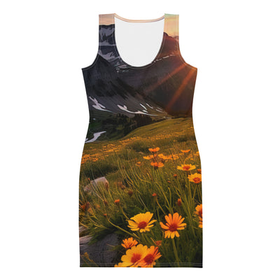 Gebirge, Sonnenblumen und Sonnenaufgang - Langes Damen Kleid (All-Over Print) berge xxx XL