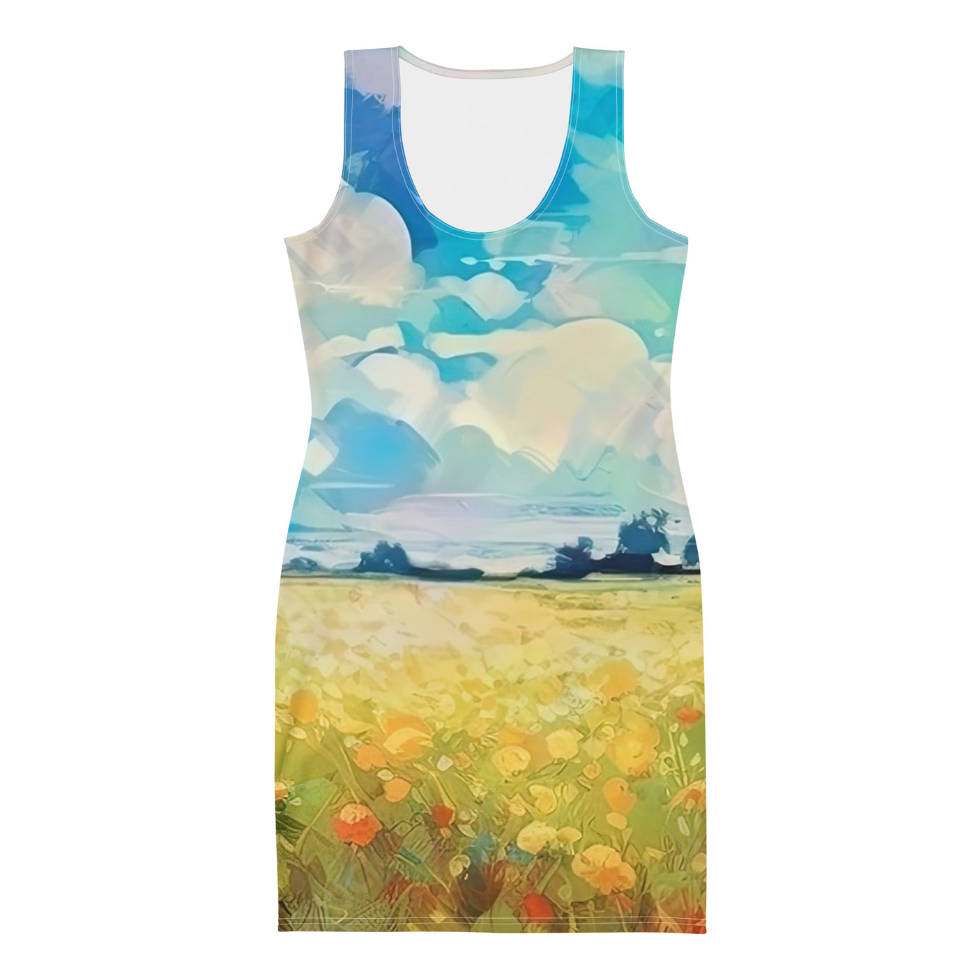 Dame mit Hut im Feld mit Blumen - Landschaftsmalerei - Langes Damen Kleid (All-Over Print) camping xxx XL