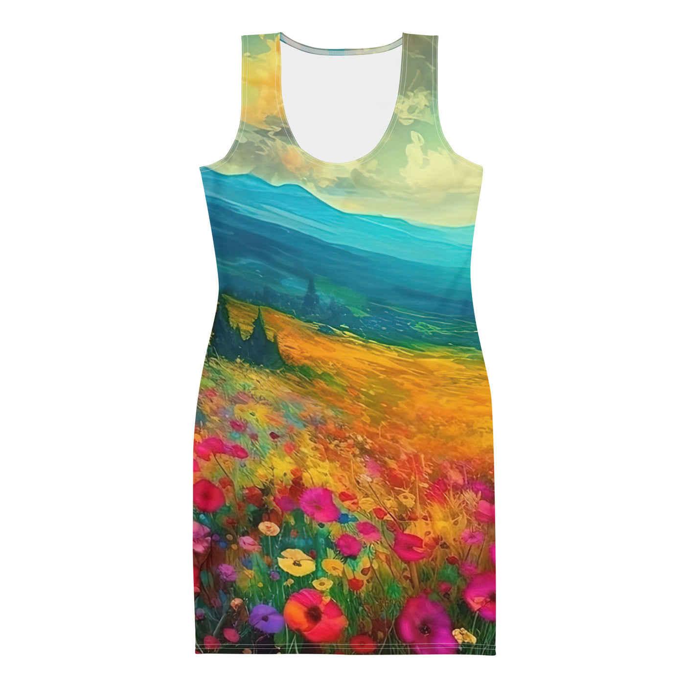 Berglandschaft und schöne farbige Blumen - Malerei - Langes Damen Kleid (All-Over Print) berge xxx XL