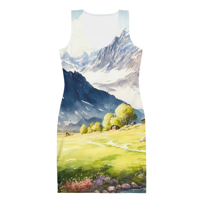 Epische Berge und Berghütte - Landschaftsmalerei - Langes Damen Kleid (All-Over Print) berge xxx XL