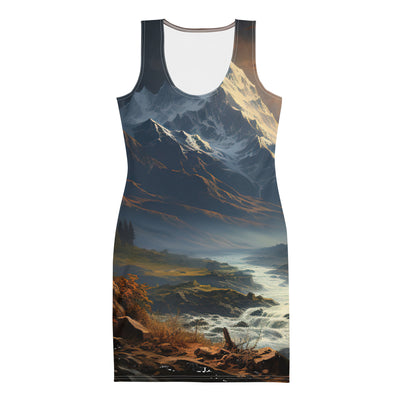 Berge, Sonne, steiniger Bach und Wolken - Epische Stimmung - Langes Damen Kleid (All-Over Print) berge xxx XL