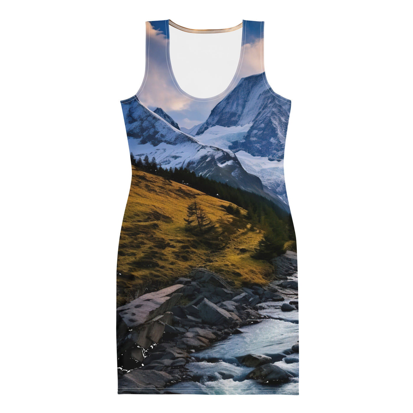 Berge und steiniger Bach - Epische Stimmung - Langes Damen Kleid (All-Over Print) berge xxx XL