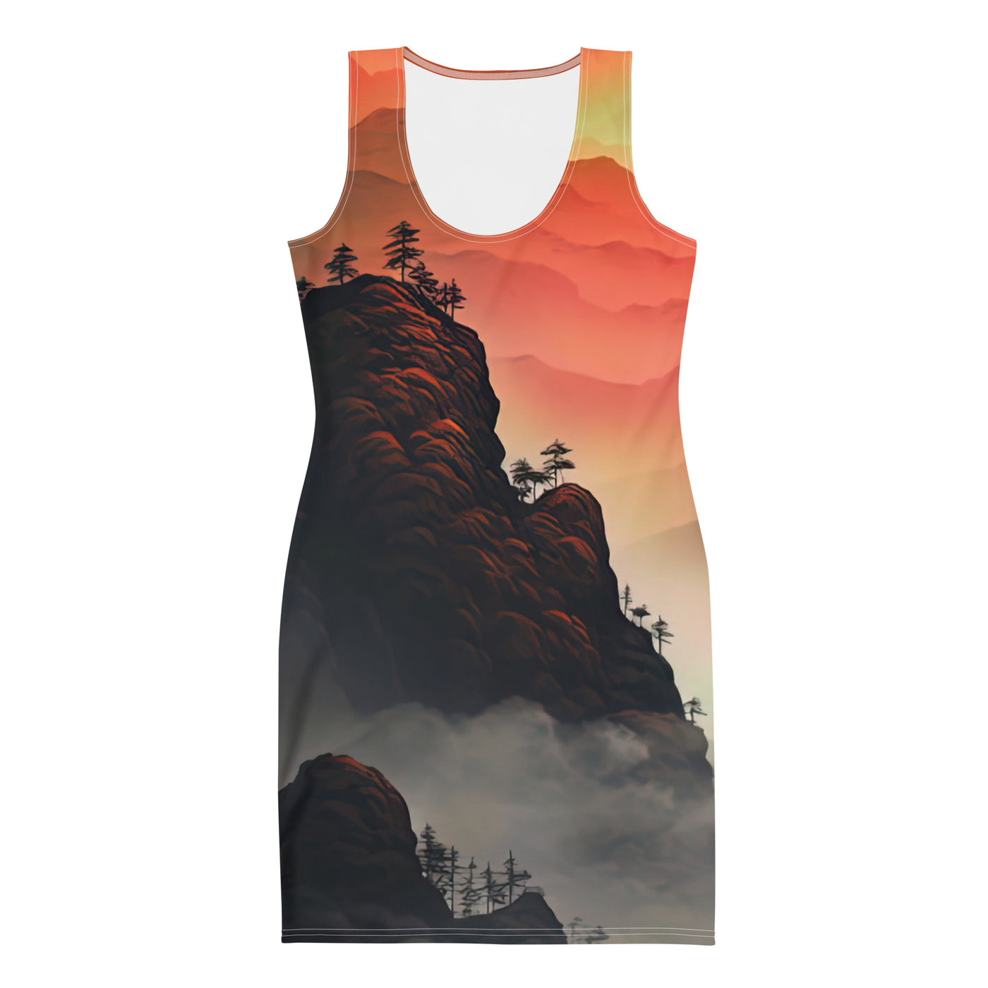 Gebirge, rote Farben und Nebel - Episches Kunstwerk - Langes Damen Kleid (All-Over Print) berge xxx XL