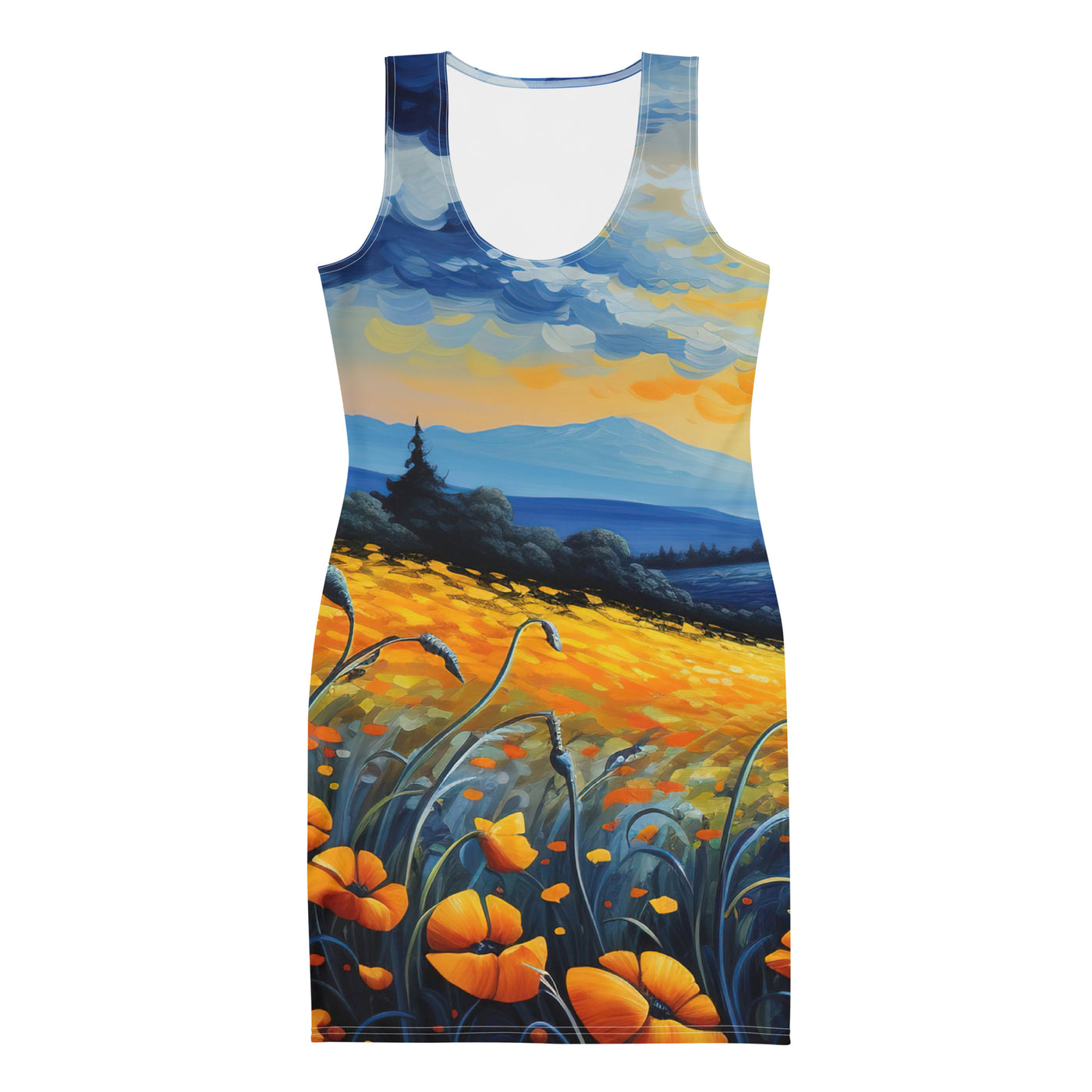 Berglandschaft mit schönen gelben Blumen - Landschaftsmalerei - Langes Damen Kleid (All-Over Print) berge xxx XL