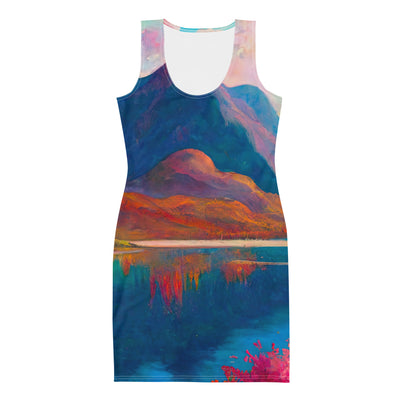 Berglandschaft und Bergsee - Farbige Ölmalerei - Langes Damen Kleid (All-Over Print) berge xxx XL