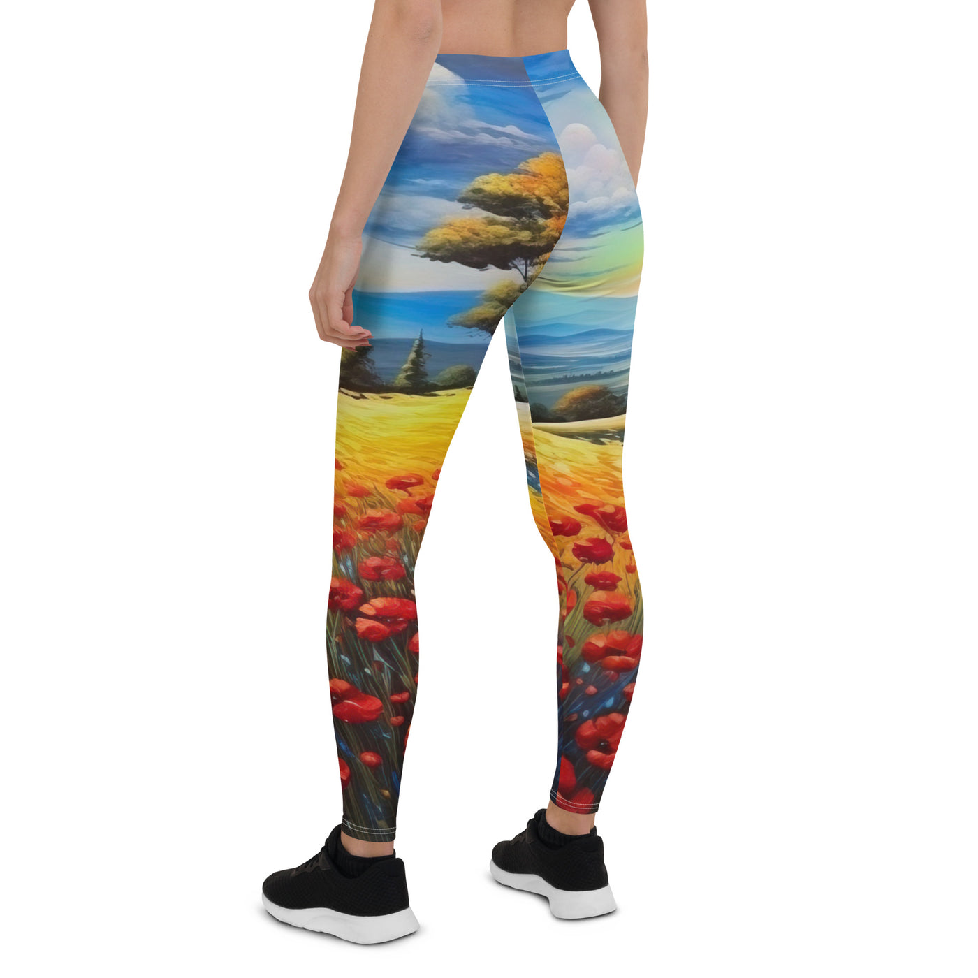 Feld mit roten Blumen und Berglandschaft - Landschaftsmalerei - Leggings (All-Over Print) berge xxx